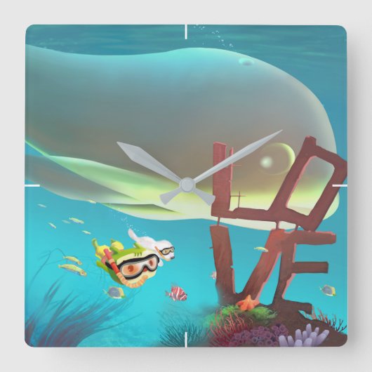 Underwater Love Vierkante Klok (Voorkant)