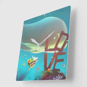 Underwater Love Vierkante Klok (Hoek)