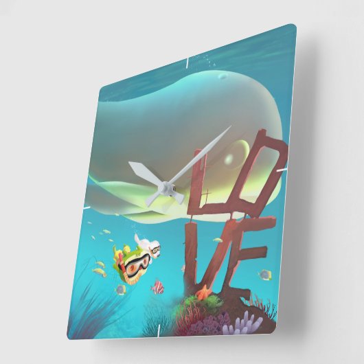 Underwater Love Vierkante Klok (Hoek)