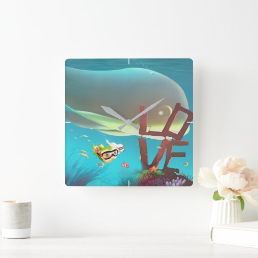 Underwater Love Vierkante Klok (Huis)