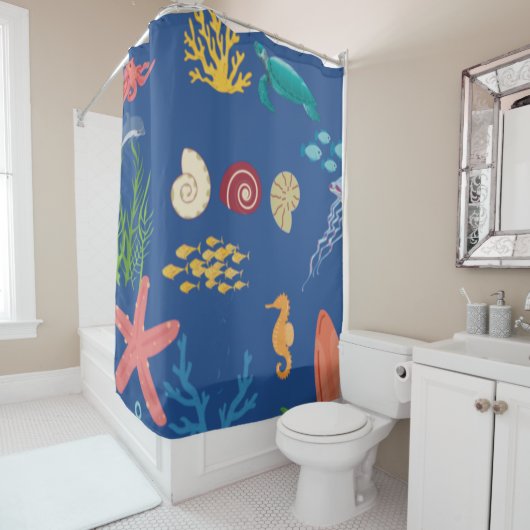 “Underwater Paradise: Sea Creatures curtin Douchegordijn (In situ)