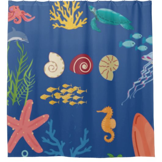 “Underwater Paradise: Sea Creatures curtin Douchegordijn (Voorkant)