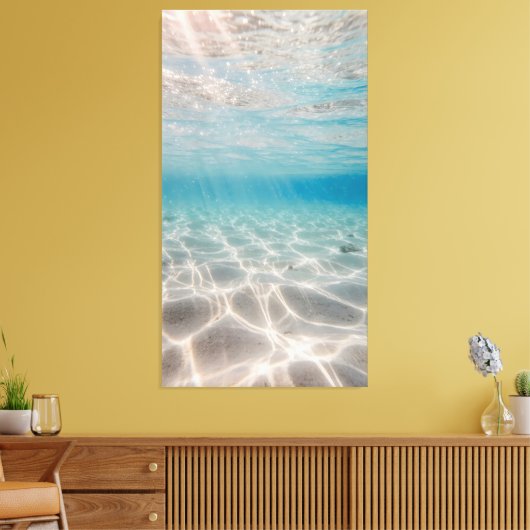 Underwater sunlight shimmers on the sandy seabed canvas afdruk (Insitu (Woonkamer))