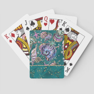 Underwater Teal Luxe | Groen Pastel Goud Zeeschelp Pokerkaarten