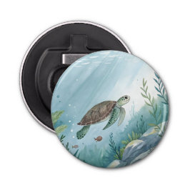 Underwater world with turtle button flesopener