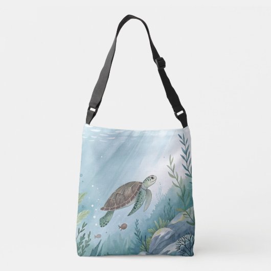 Underwater world with turtle crossbody tas (Achterkant)