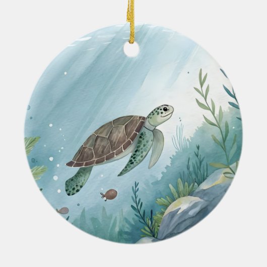 Underwater world with turtle keramisch ornament (Achterkant)