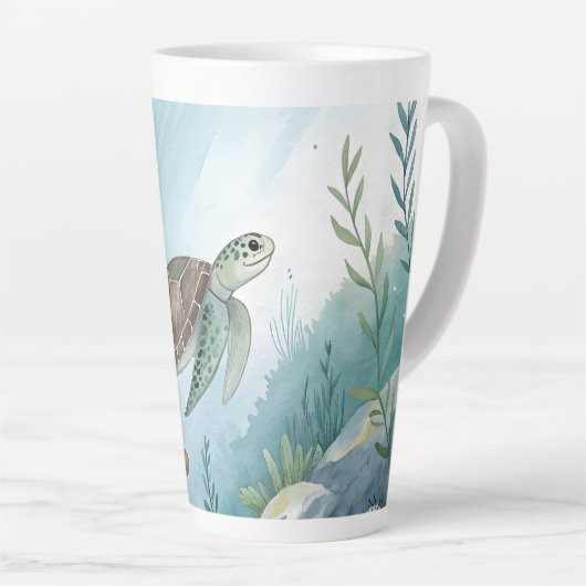 Underwater world with turtle latte mok (Rechterhoek)