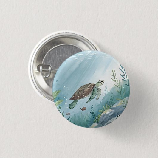 Underwater world with turtle ronde button 3,2 cm (Voorkant /achterkant)