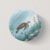 Underwater world with turtle ronde button 3,2 cm (Voorkant)