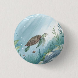 Underwater world with turtle ronde button 3,2 cm