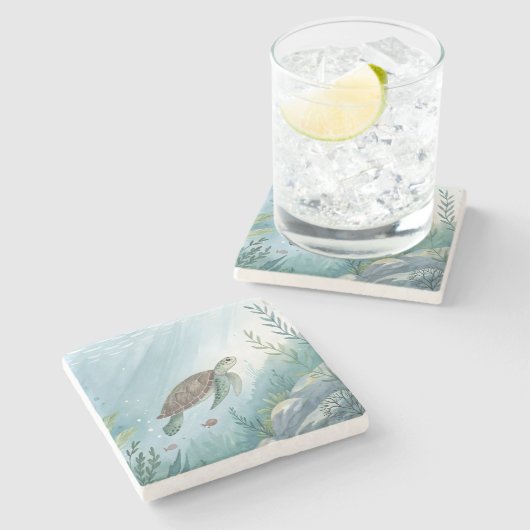 Underwater world with turtle stenen onderzetter (Zijkant)