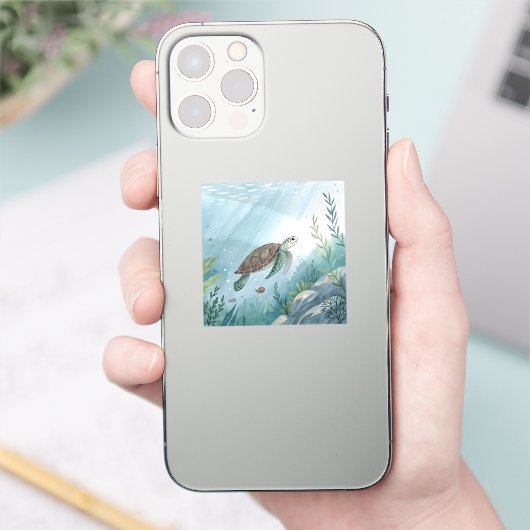 Underwater world with turtle sticker (Telefoon)