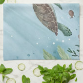 Underwater world with turtle theedoek (Gevouwen)