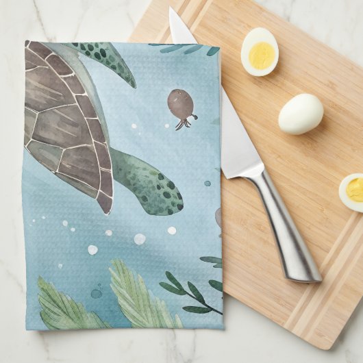 Underwater world with turtle theedoek (Quarter Fold)