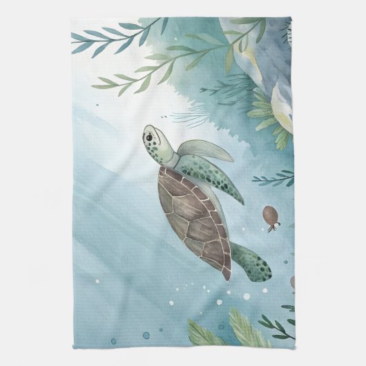 Underwater world with turtle theedoek (Verticaal)