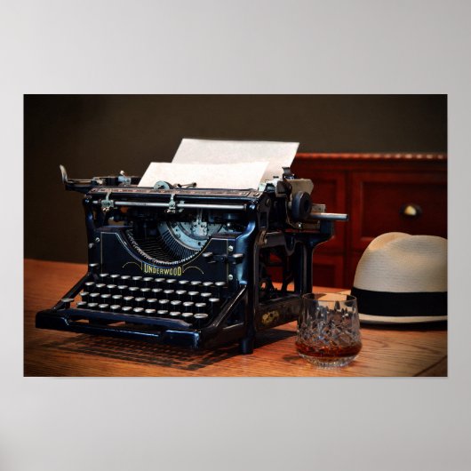 Underwood schrijfmachine en Whisky Poster (Voorkant)