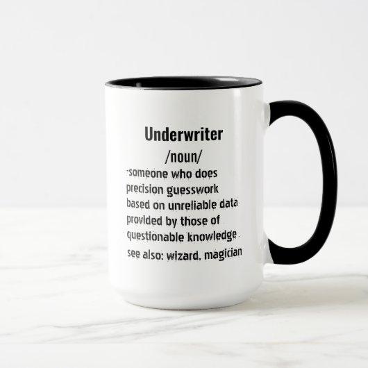 Underwriter Definitie geschenken voor mannen en vr Mok (Rechts)