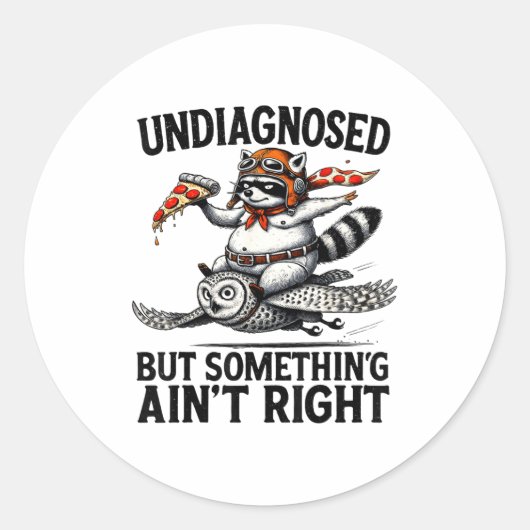 Undiagnosed Soing Aint Right Funny Raccoon Zza Owl Ronde Sticker (Voorkant)
