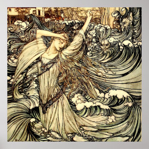 “Undine in de golven” door Arthur Rackham Poster