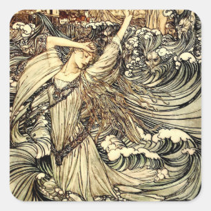 “Undine in de golven” door Arthur Rackham Vierkante Sticker
