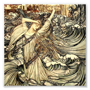 "Undine in the Waves" van Arthur Rackham Foto Afdruk