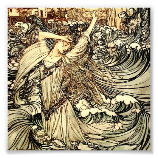 "Undine in the Waves" van Arthur Rackham Foto Afdruk (Voorkant)