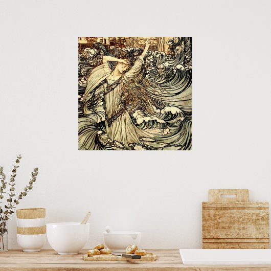 "Undine in the Waves" van Arthur Rackham Poster (Keuken)