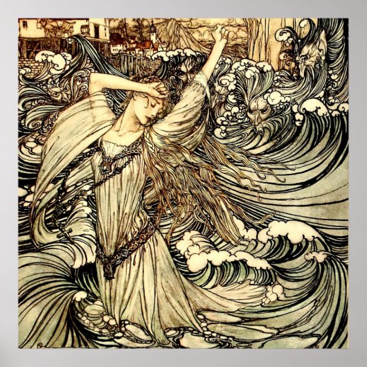 "Undine in the Waves" van Arthur Rackham Poster (Voorkant)