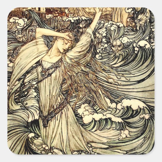 "Undine in the Waves" van Arthur Rackham Vierkante Sticker (Voorkant)