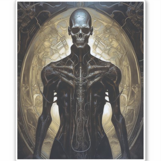 Undode Cyborg Sci-Fi Horror Art Sticker (Voorkant)