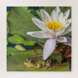 Une grenouille sous une fleur de nénuphar legpuzzel