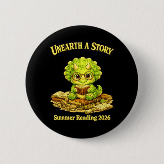 Unearth a Story Triceratops Dinosaur Reading Books Ronde Button 5,7 Cm