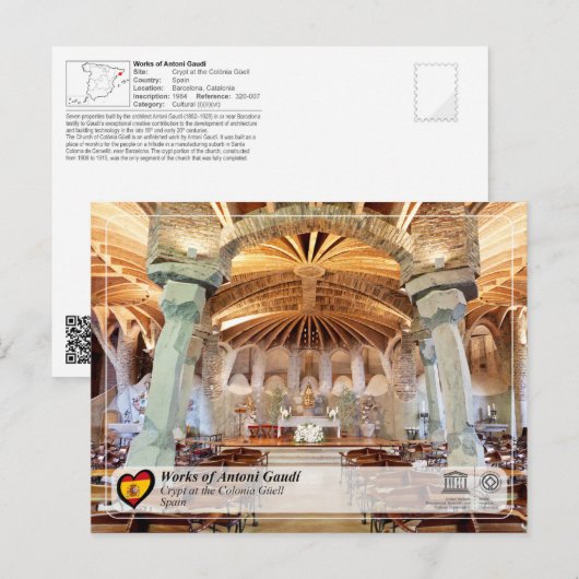 UNESCO - Antoni Gaud, Crypte in de Colonia G￼ell Briefkaart (Voorkant / Achterkant)