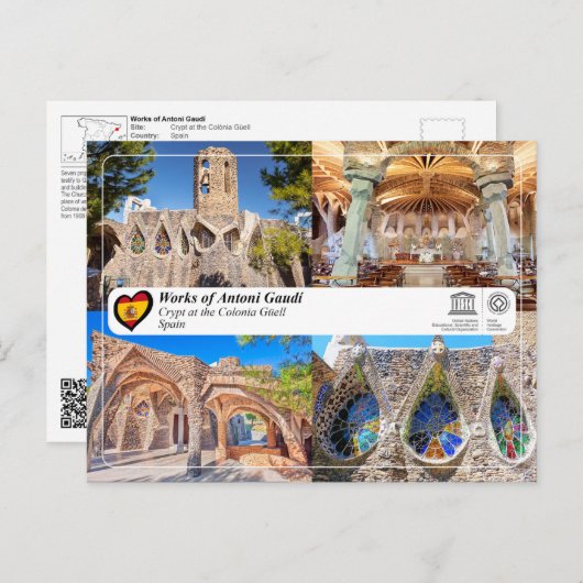 UNESCO - Antoni Gaud, Crypte in de Colonia G￼ell Briefkaart (Voorkant / Achterkant)