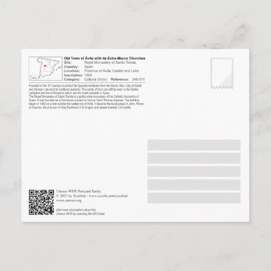 UNESCO - Ávila - Real Monasterio de Santo Tomás Briefkaart (Achterkant)