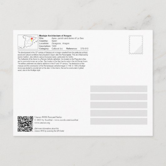 UNESCO Catedral del Salvador de Zaragoza (La Seo) Briefkaart (Achterkant)