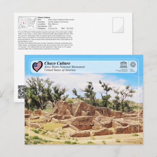 UNESCO - Chaco - Aztec Ruins National Monument Briefkaart (Voorkant / Achterkant)