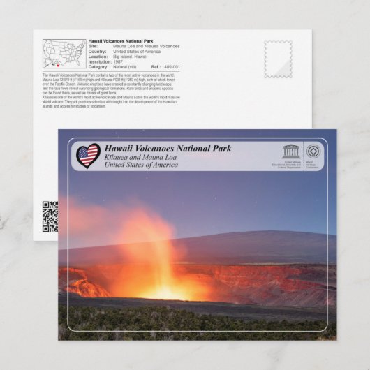 UNESCO - Hawaii Volcanoes - Mauna Loa en Kīlauea Briefkaart (Voorkant / Achterkant)