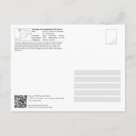UNESCO Historisch Centrum van Santiago de Composte Briefkaart (Achterkant)