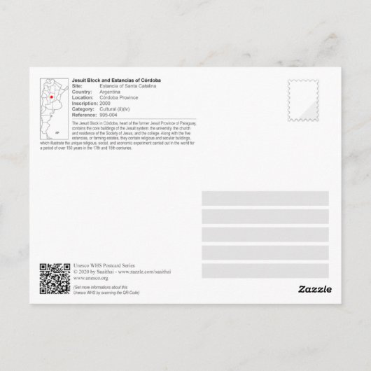 UNESCO - Jesuit Block en Estancias van Córdoba Briefkaart (Achterkant)