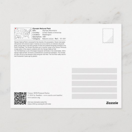 UNESCO - Nationaal park van de Olympische Spelen - Briefkaart (Achterkant)