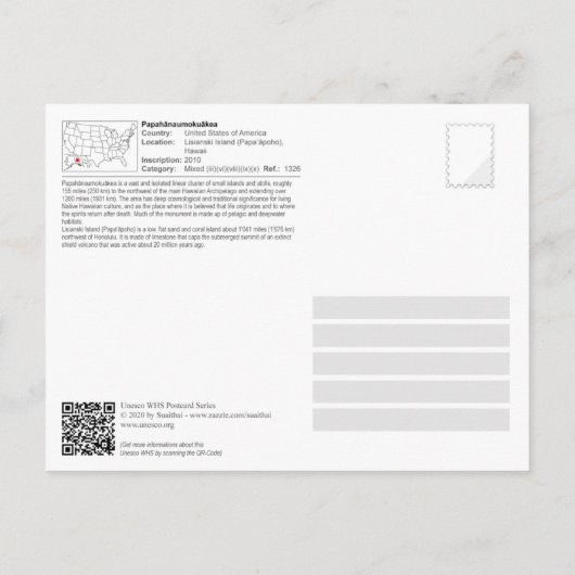 UNESCO - Papahānaumokuākea - Lisianski Island Briefkaart (Achterkant)