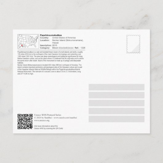 UNESCO - Papahānaumokuākea - Necker Island Postcar Briefkaart (Achterkant)