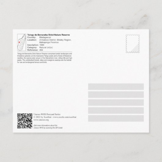 UNESCO - Tsingy de Bemaraha - strenge Natuur Briefkaart (Achterkant)
