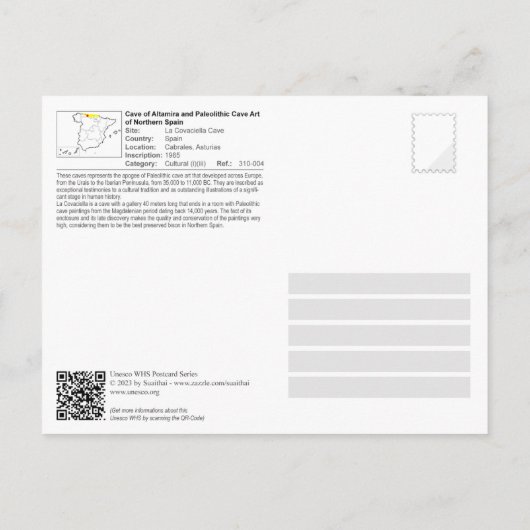 UNESCO Werelderfgoed - Grot La Covaciella Briefkaart (Achterkant)