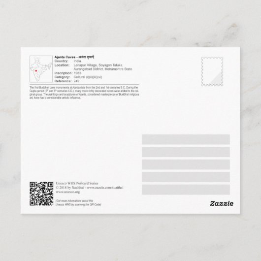UNESCO WHS - Ajanta Caves Briefkaart (Achterkant)