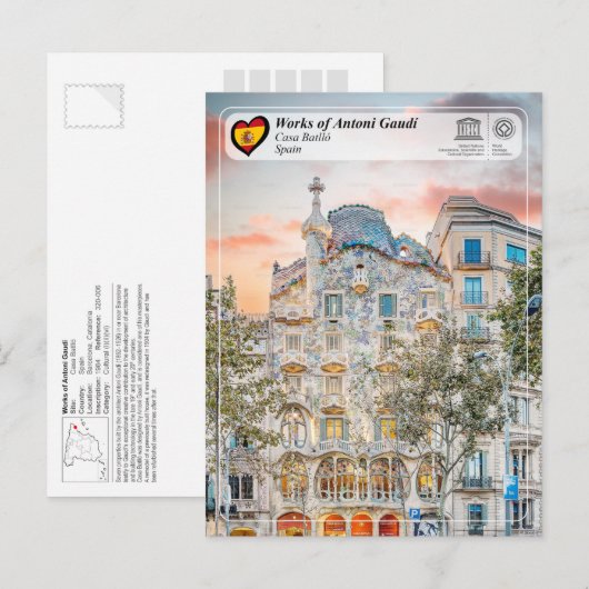 UNESCO WHS - Antoni Gaudí - Casa Batlló Briefkaart (Voorkant / Achterkant)
