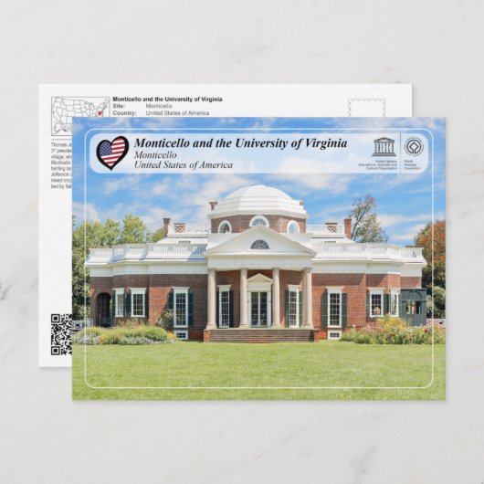 UNESCO WHS - Briefkaart van Monticello (Voorkant / Achterkant)