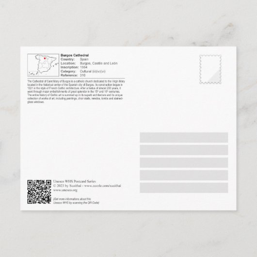 UNESCO WHS, Burgos Kathedraal / Kathedraal de Burg Briefkaart (Achterkant)